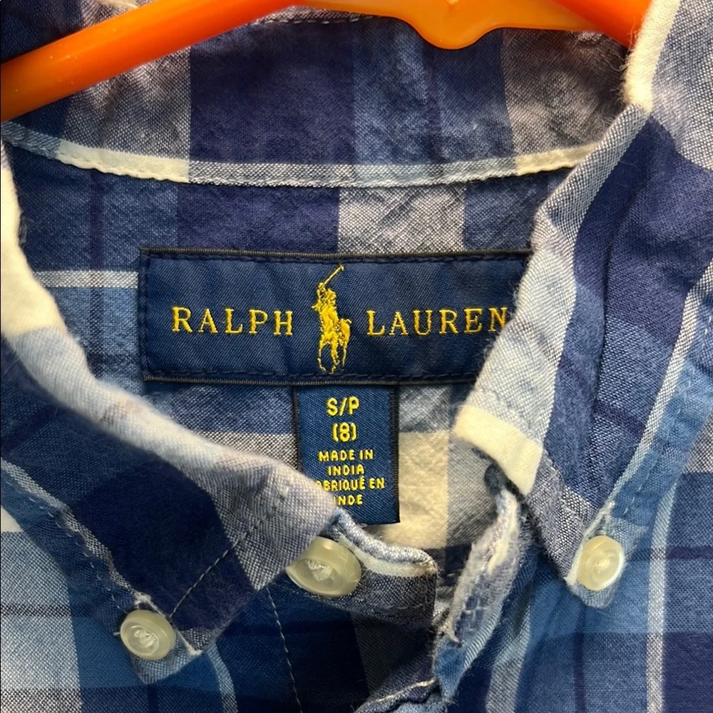 Boys Ralph‎ Lauren Navy and White Plaid Shirt